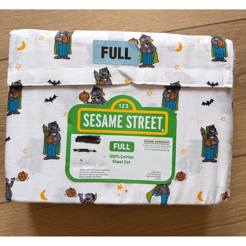 Sesame Street Count von Count Halloween Full 100% Cotton 4 Piece Sheet Set NEW